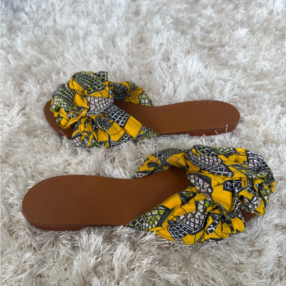 Zara Yellow Patterned Women's Sandals